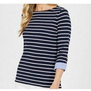 Nautica Navy Blue & White Striped 3/4 Cuff Sleeve Cotton Top Women's Size XXL